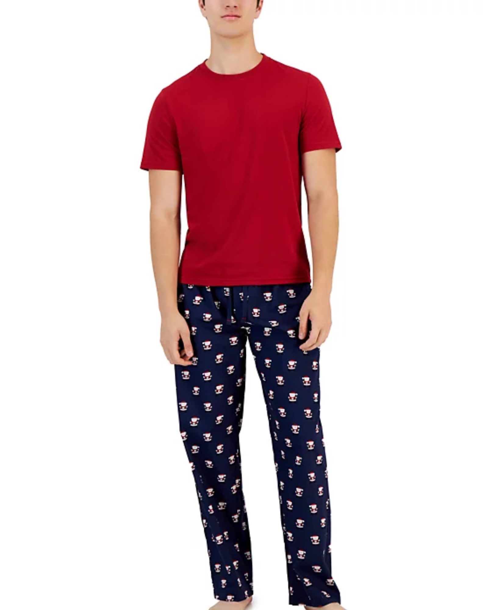 CLUB ROOM - Men Solid Top & Santa Bottom Pajama Set