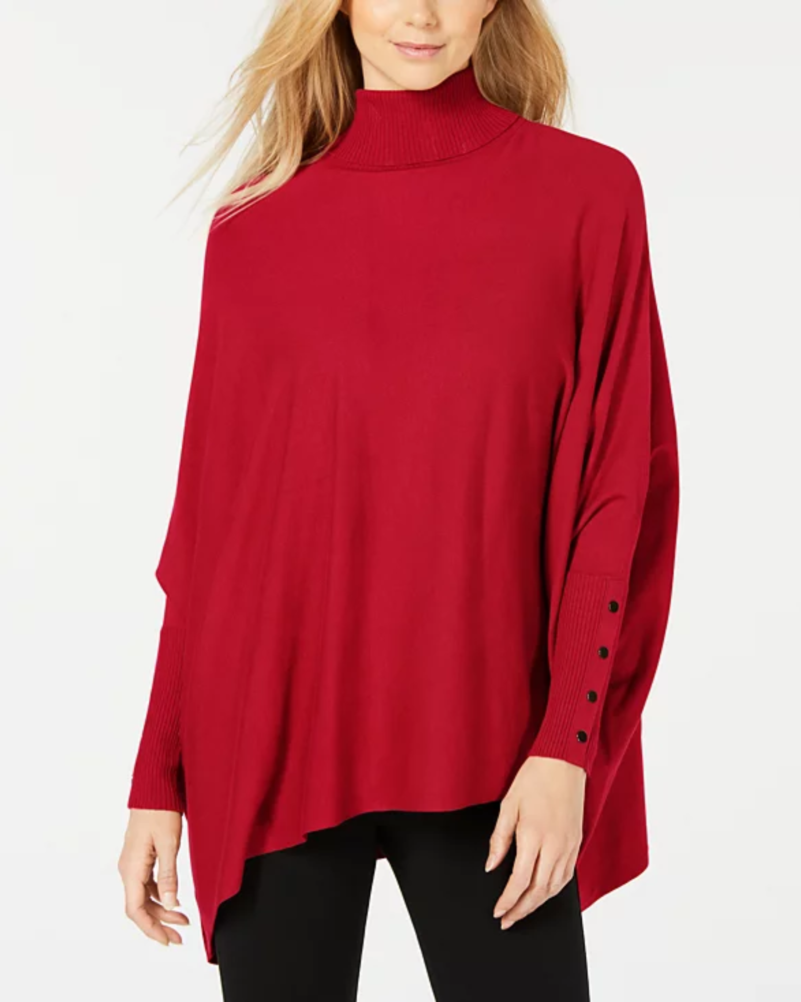 ALFANI - Women's Turtleneck Red Poncho Sweater