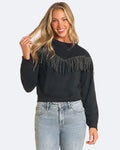BERSHKA - Cozy Black Fringe Sweater
