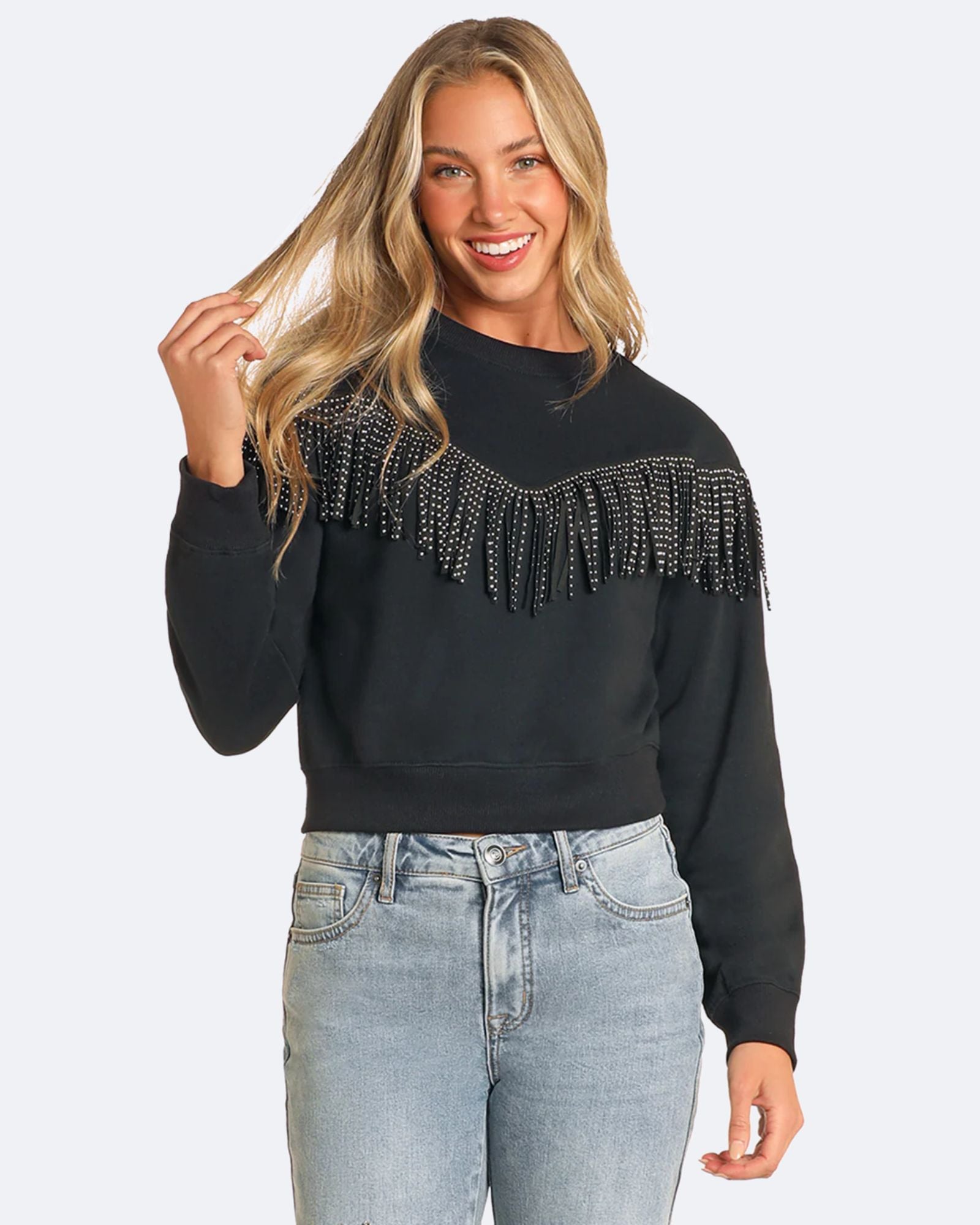 BERSHKA - Cozy Black Fringe Sweater