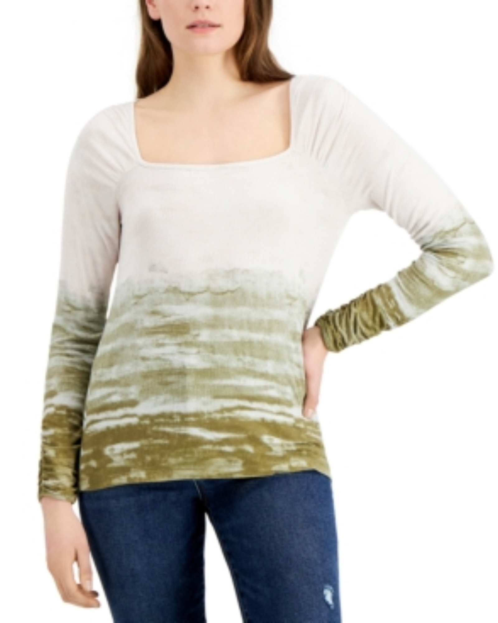 FEVER - Tie-Dyed Square-Neck Ribbed Knit Top - Vetiver Surfs up