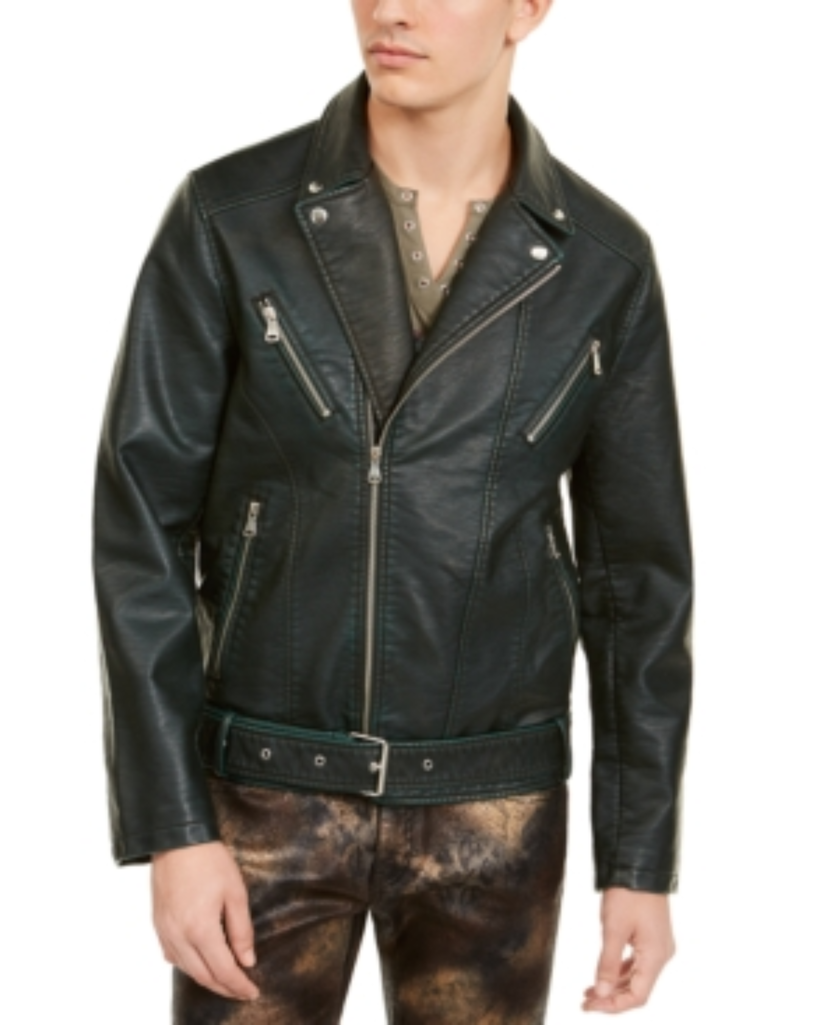 INC - Mens Jacket Faux Leather Motorcycle