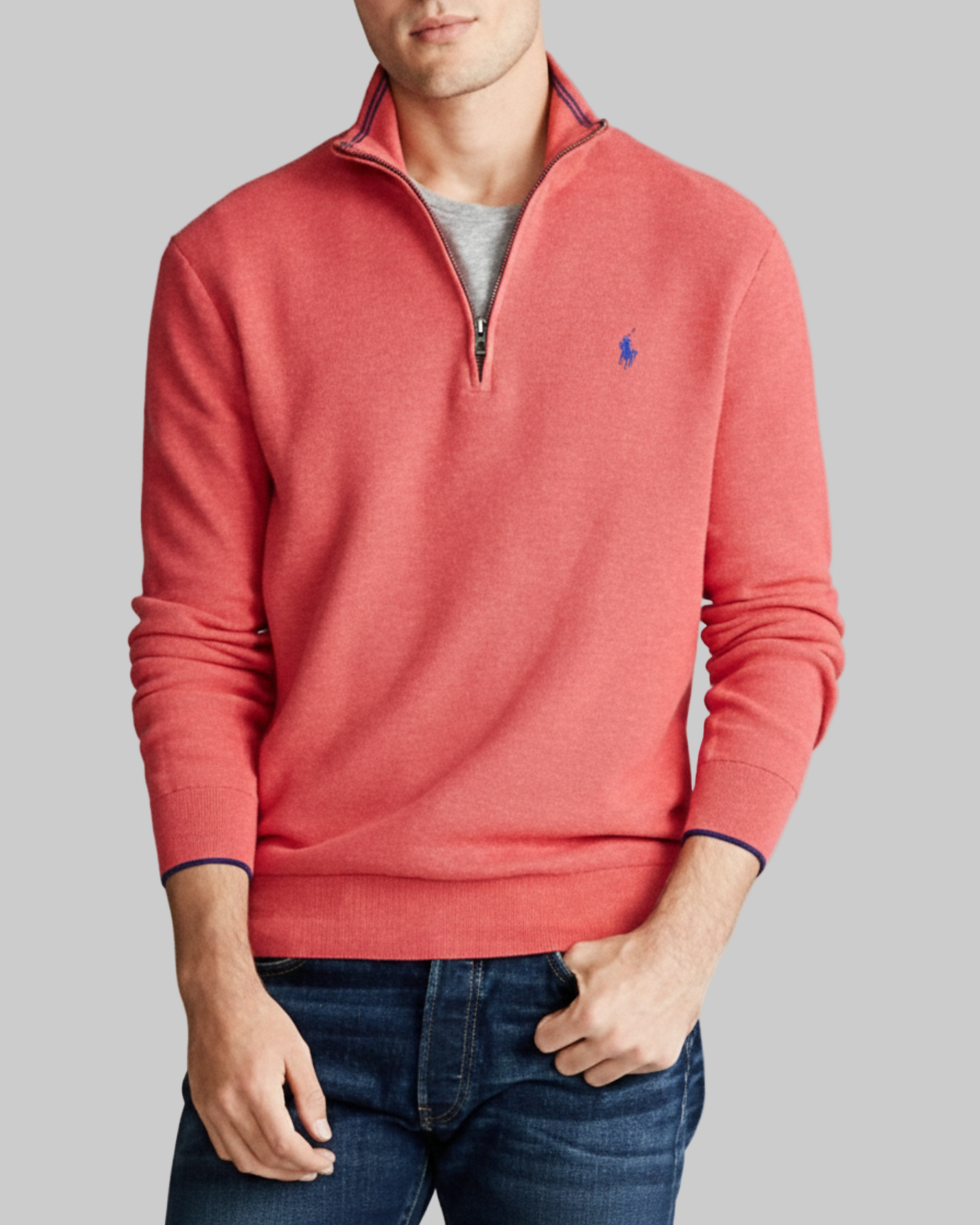 RALPH LAUREN - Mens Red Quarter-Zip Sweater