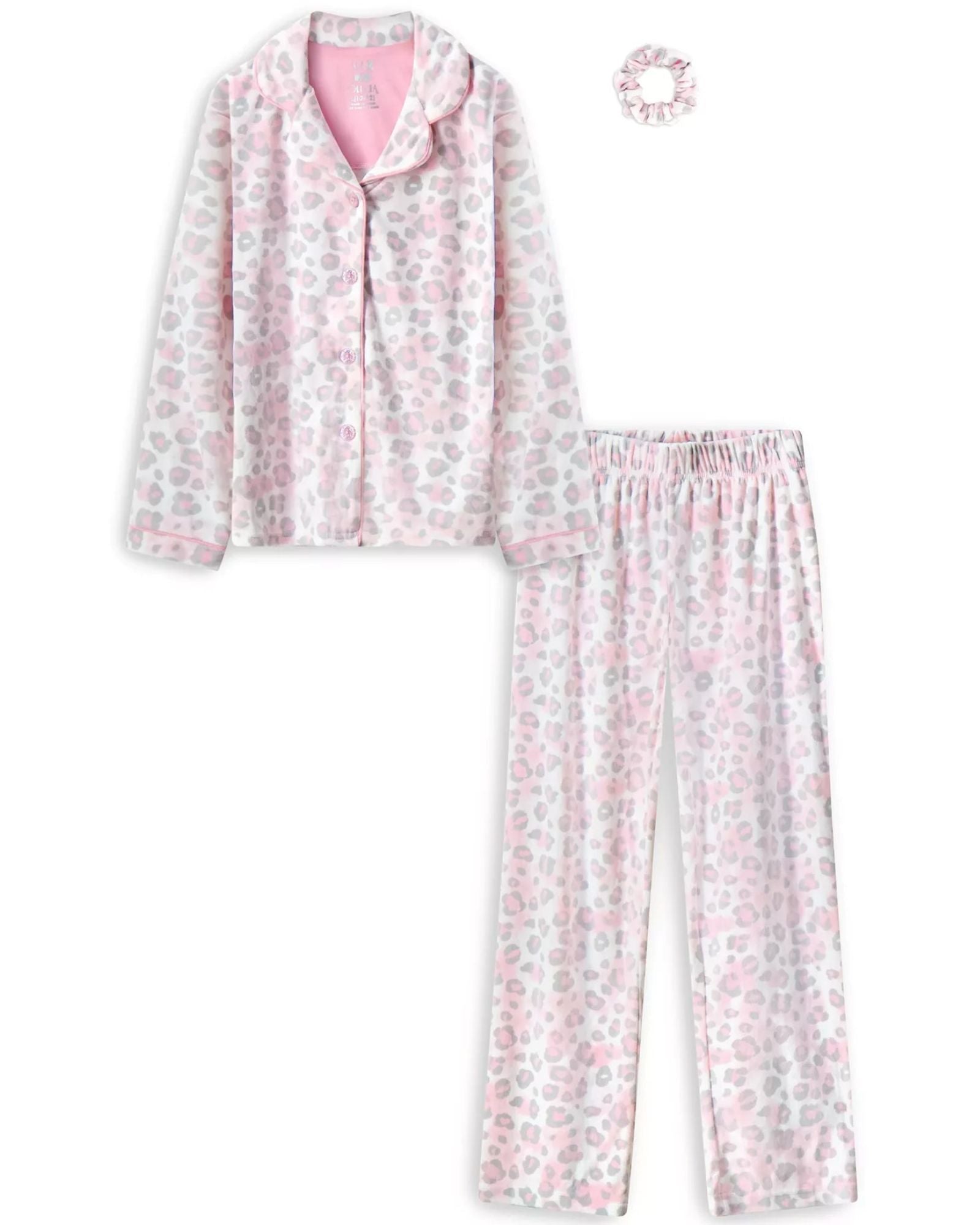 MAX & OLIVIA - Girls Velour Coat Pajama with Matching Scrunchie 3pc set