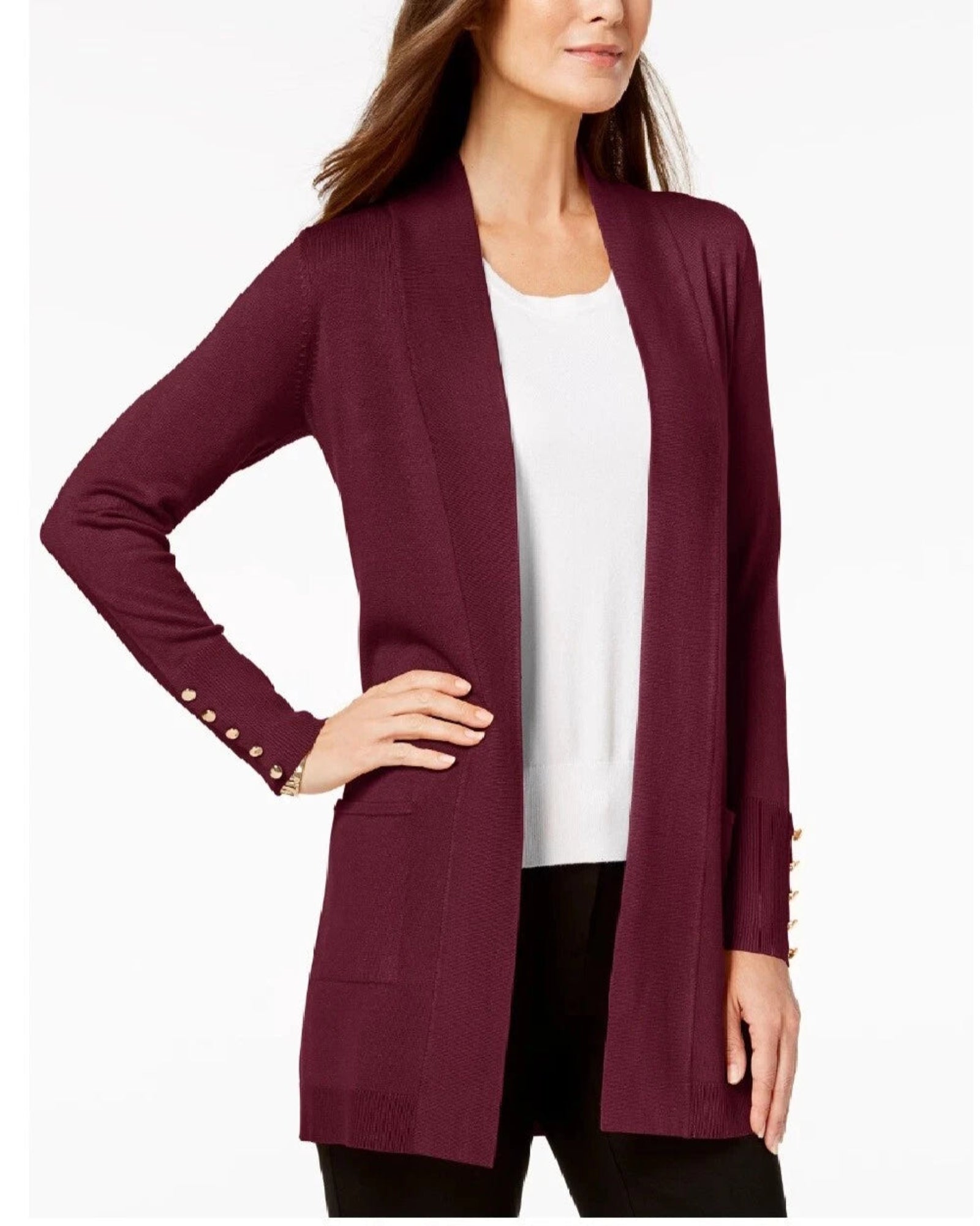 JM COLLECTION - Women's Button Sleeve Cardigan Sweater