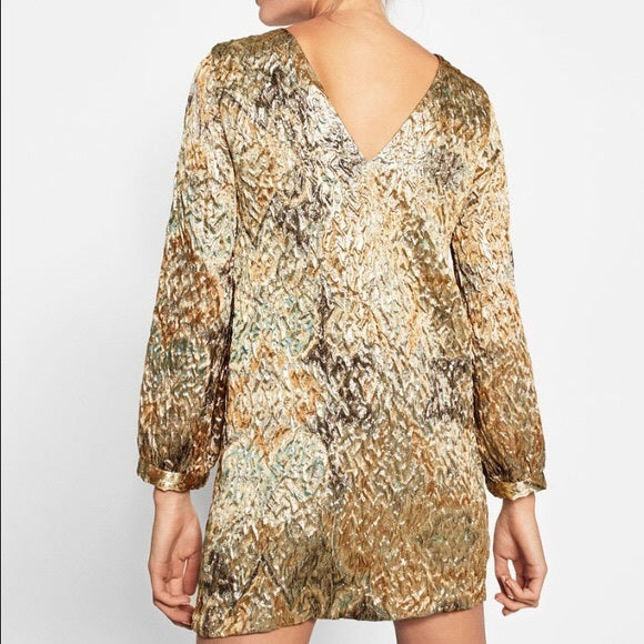 ZARA TRAFALUC - Metallic Textured Long Sleeve Mini Dress