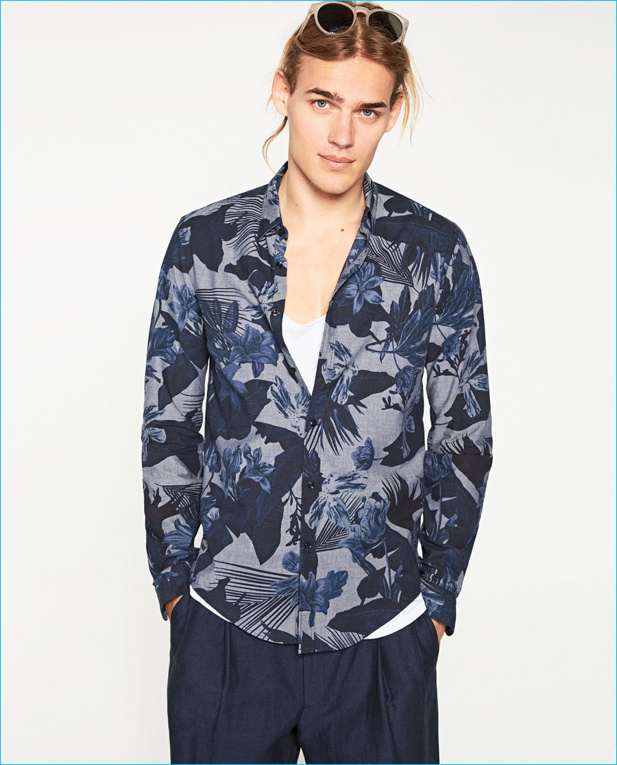 ZARA Man - Indigo Spirit Graphic Slim Fit 100% Cotton Shirt