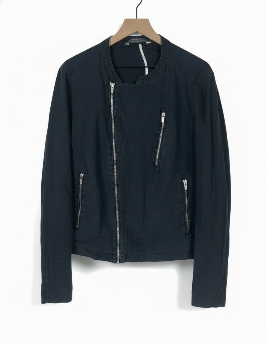 Black jacket 100% Linen with 3 Zippers, bikers inspired