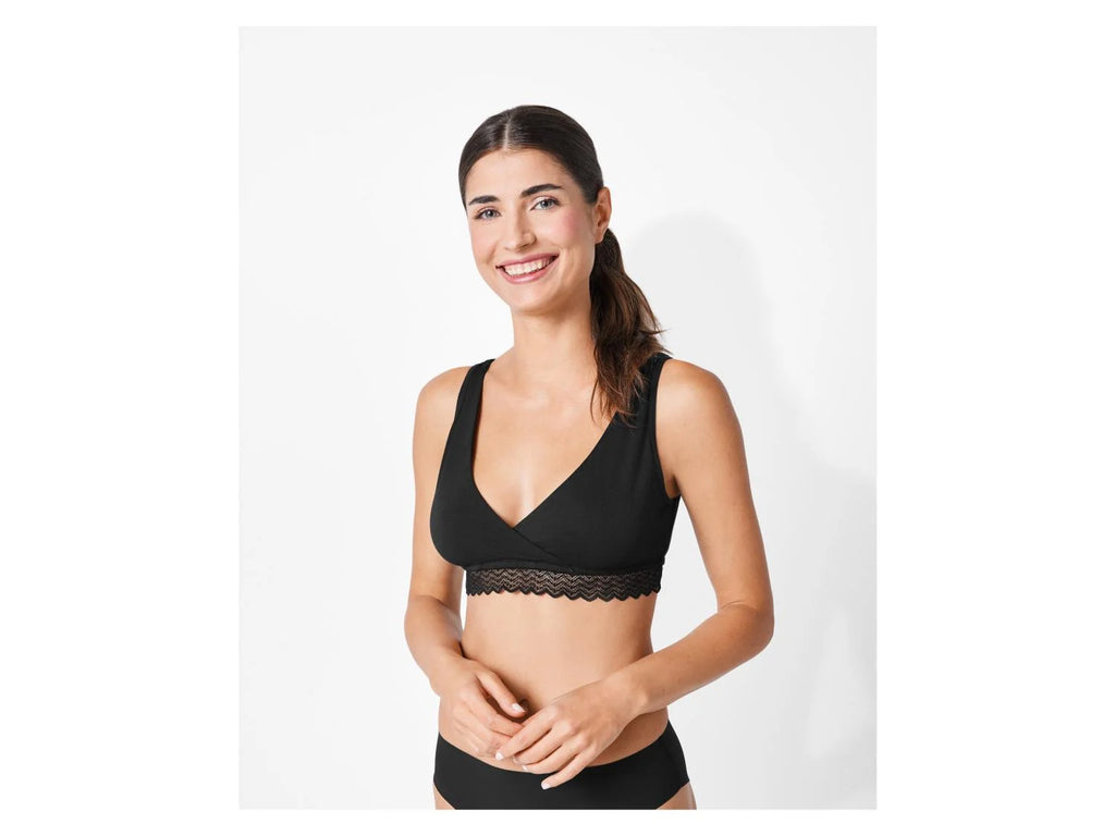 ESMARA - Women’s Organic Cotton Nursing Black Bra with Lace Trim