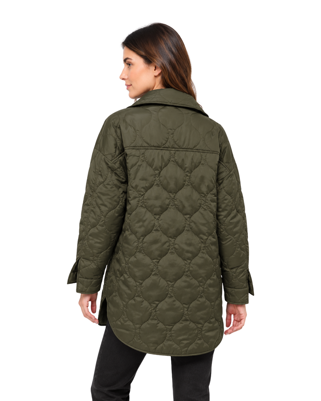 STRADIVARIUS - Women's Oversized Wave-Quilted Open-Front Shacket – Khaki Green