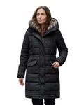 Q/S - Women’s Cinched-Waist Quilted Winter Parka with Faux-Fur Hood