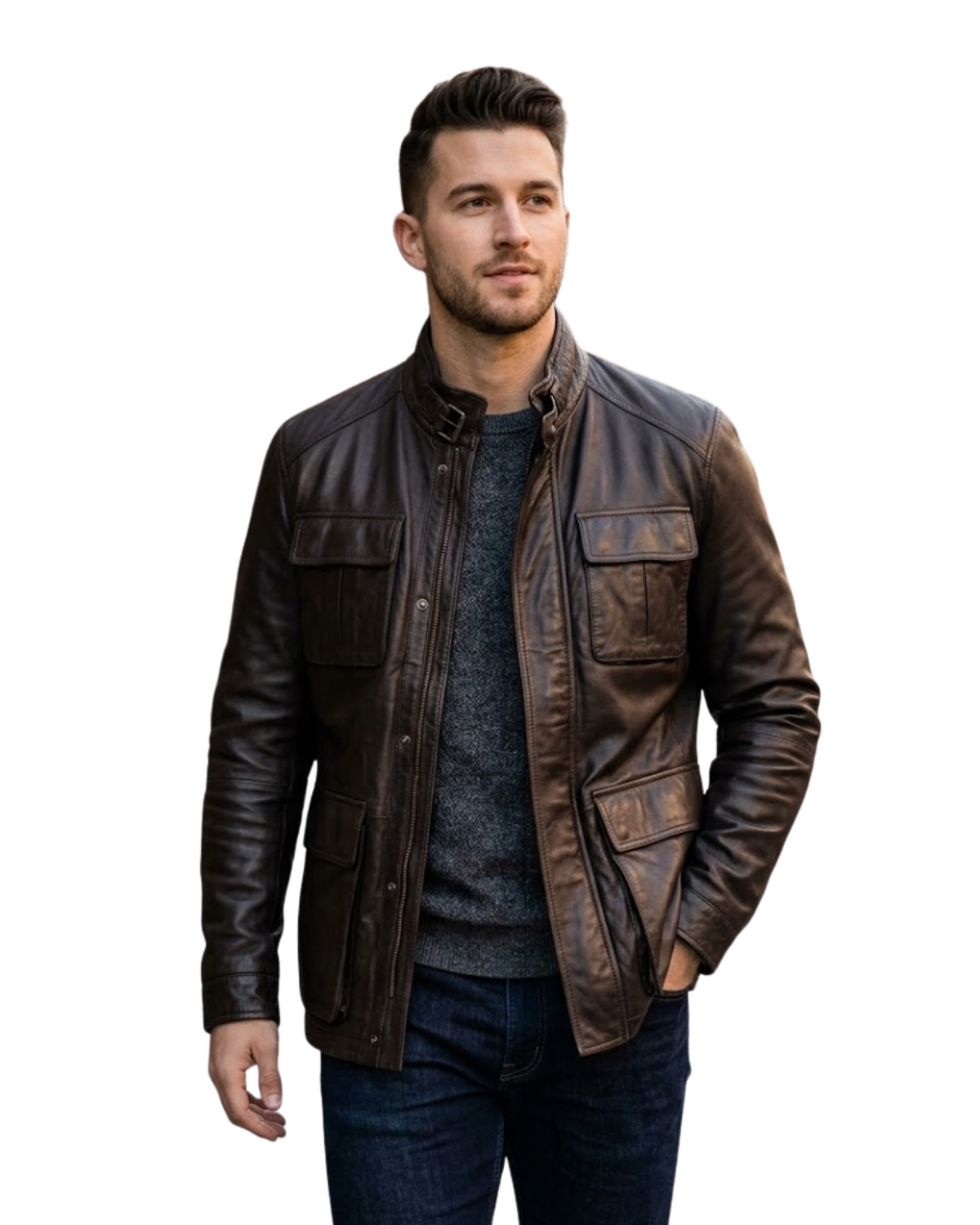 MASSIMO DUTTI - Men’s Dark Brown Premium Sheep Leather Field Jacket (Quilted Lining)