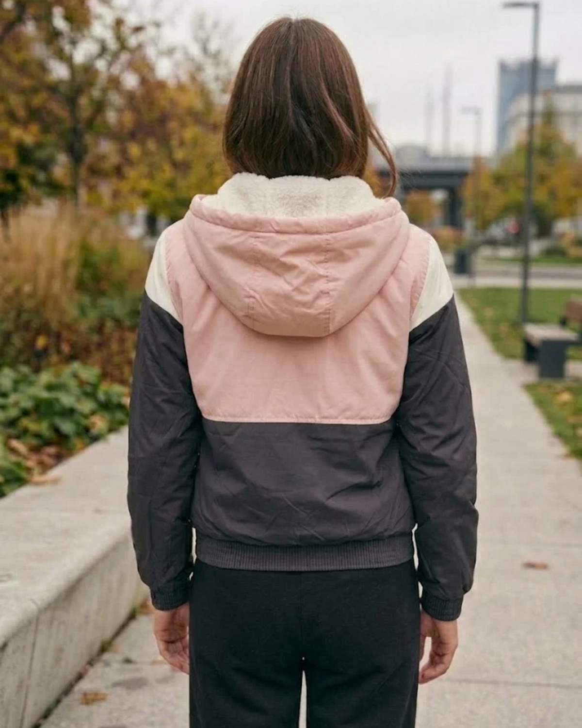 TALLY WEIJL - Colorblock Fleece-Lined Hooded Bomber Jacket