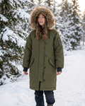 H&M - Olive Green Winter Parka with Quilted Interior & Fur-Trimmed Hood