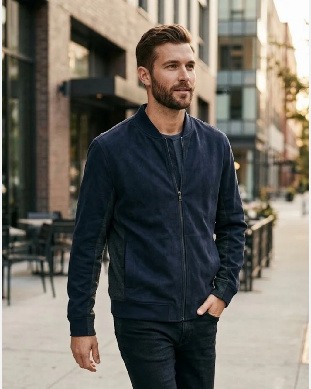 MASSIMO DUTTI - Men's Full-Zip Bomber Jacket with Contrast Panels