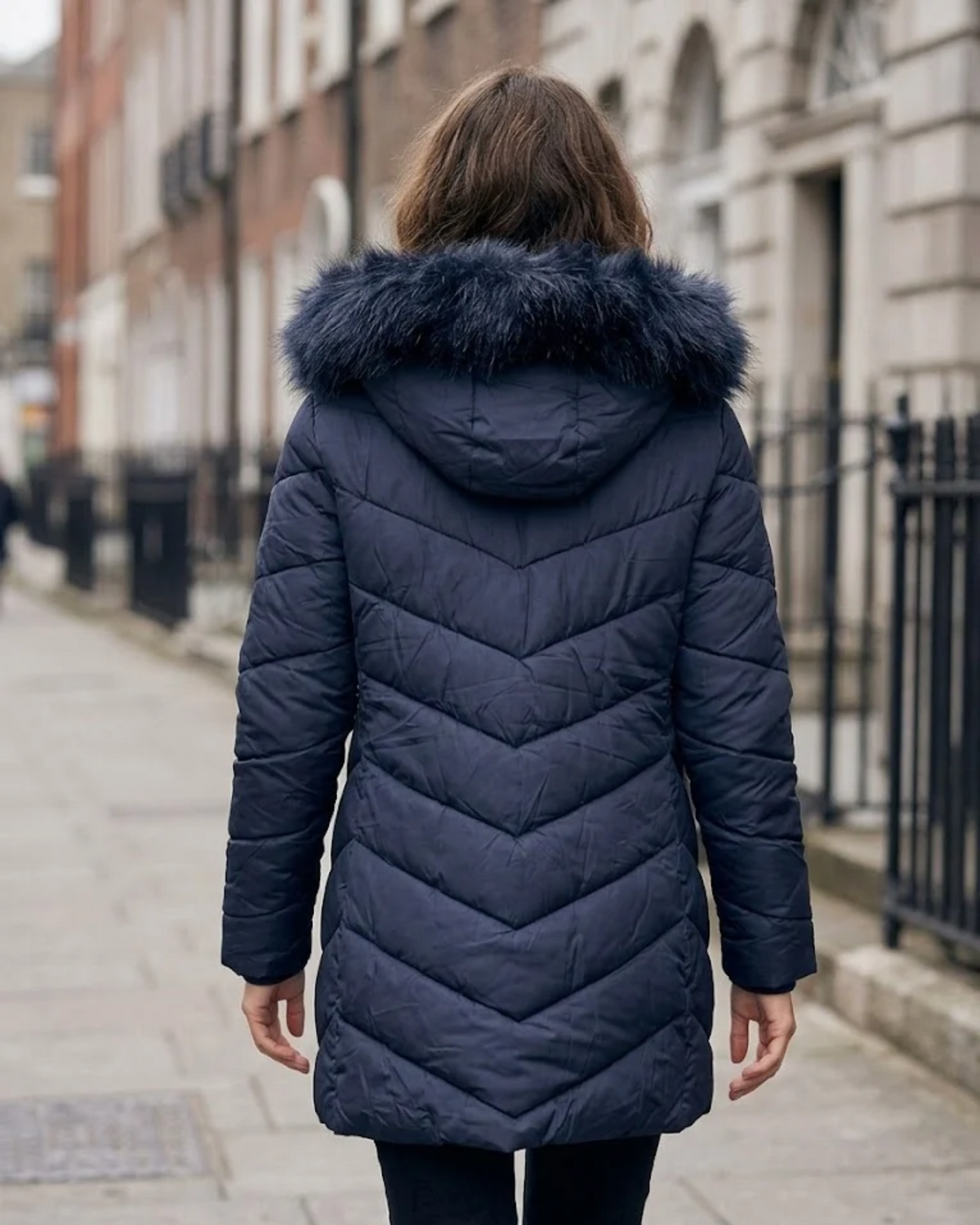 NUOVOGIGLIO - Deep Navy Chevron Padded Longline Puffer Jacket