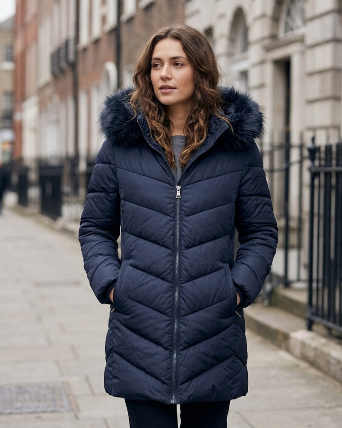 NUOVOGIGLIO - Deep Navy Chevron Padded Longline Puffer Jacket