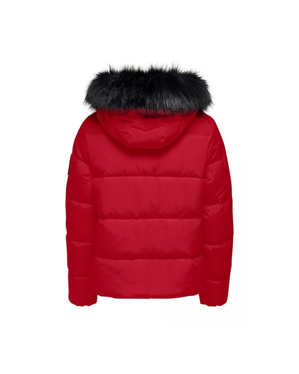 ONLY - Women's Red Puffer Jacket with Faux-Fur Hood