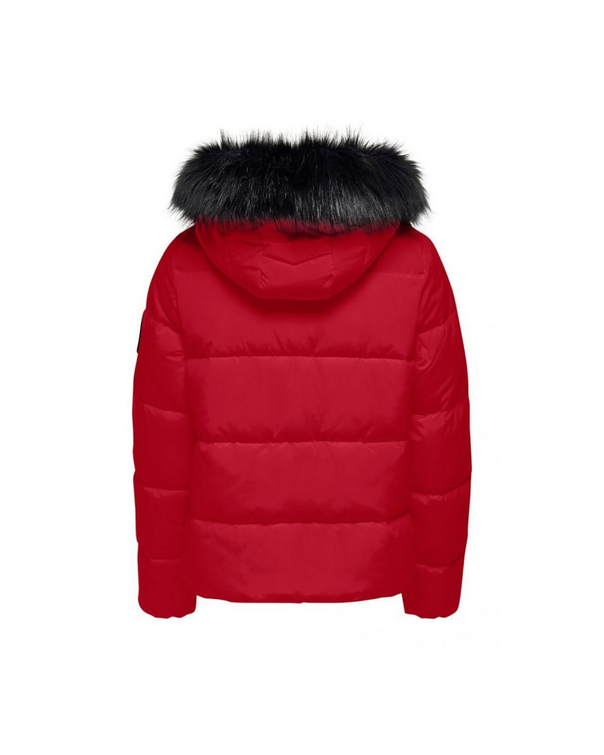 ONLY - Women's Red Puffer Jacket with Faux-Fur Hood