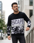 BERSHKA - Men’s Colorblock Graphic Sweatshirt – Black & White "ESCAPE" Print