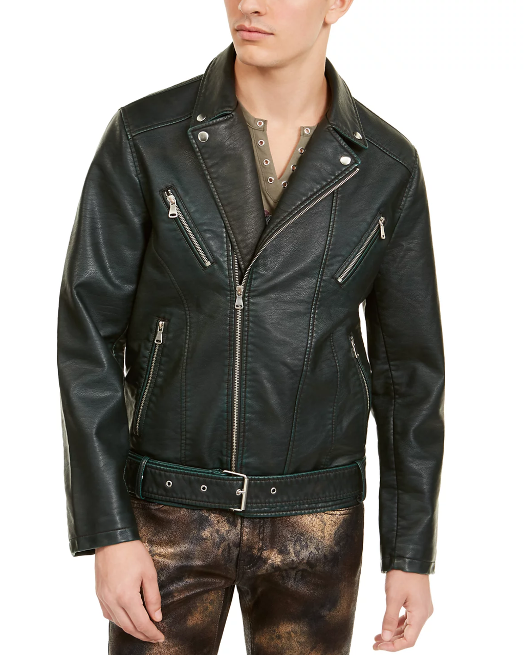 Black leather jacket worn by a man