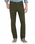 Person wearing olive green pants with a white background
