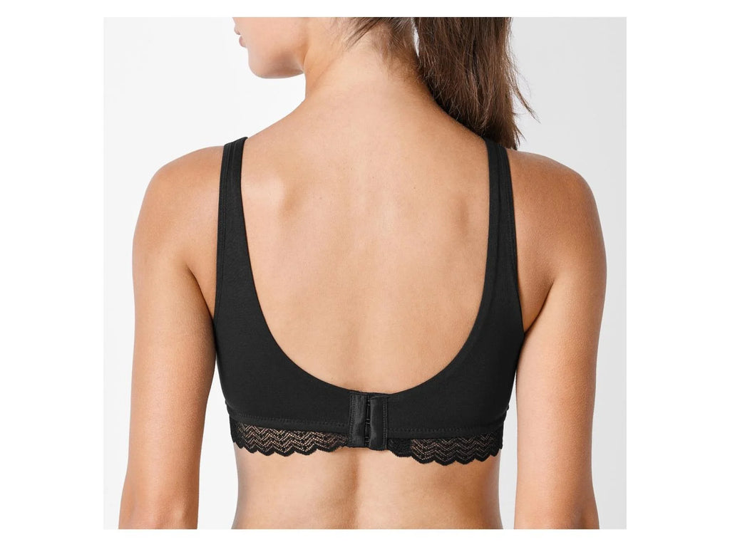 ESMARA - Women’s Organic Cotton Nursing Black Bra with Lace Trim