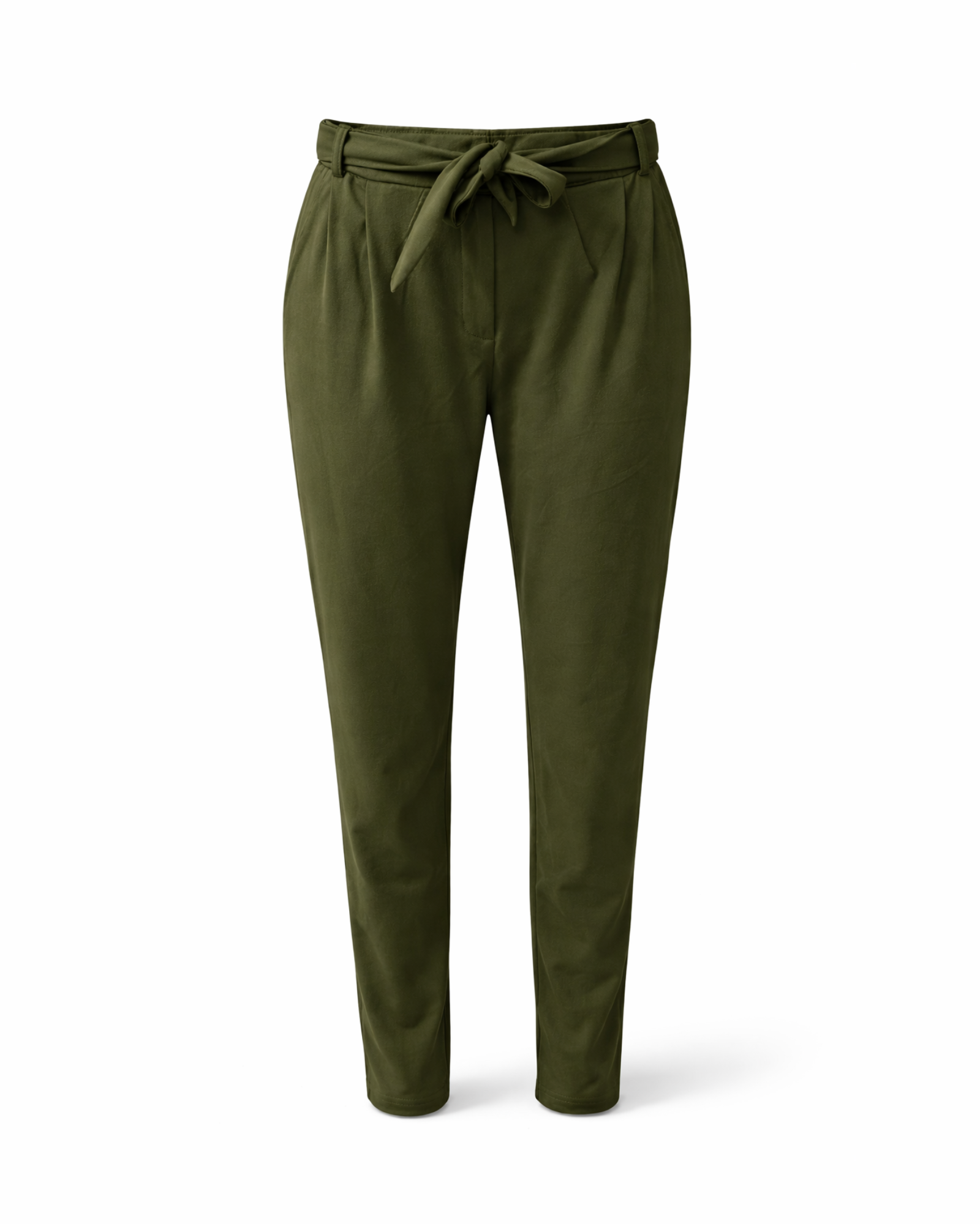 Green pants with a tie waist on a white background