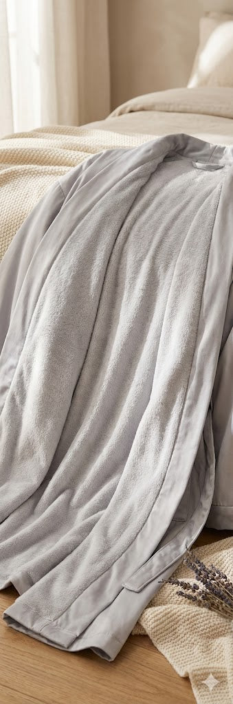 OYSHO - Silvery Satin & Plush Loungewear Wrap Robe