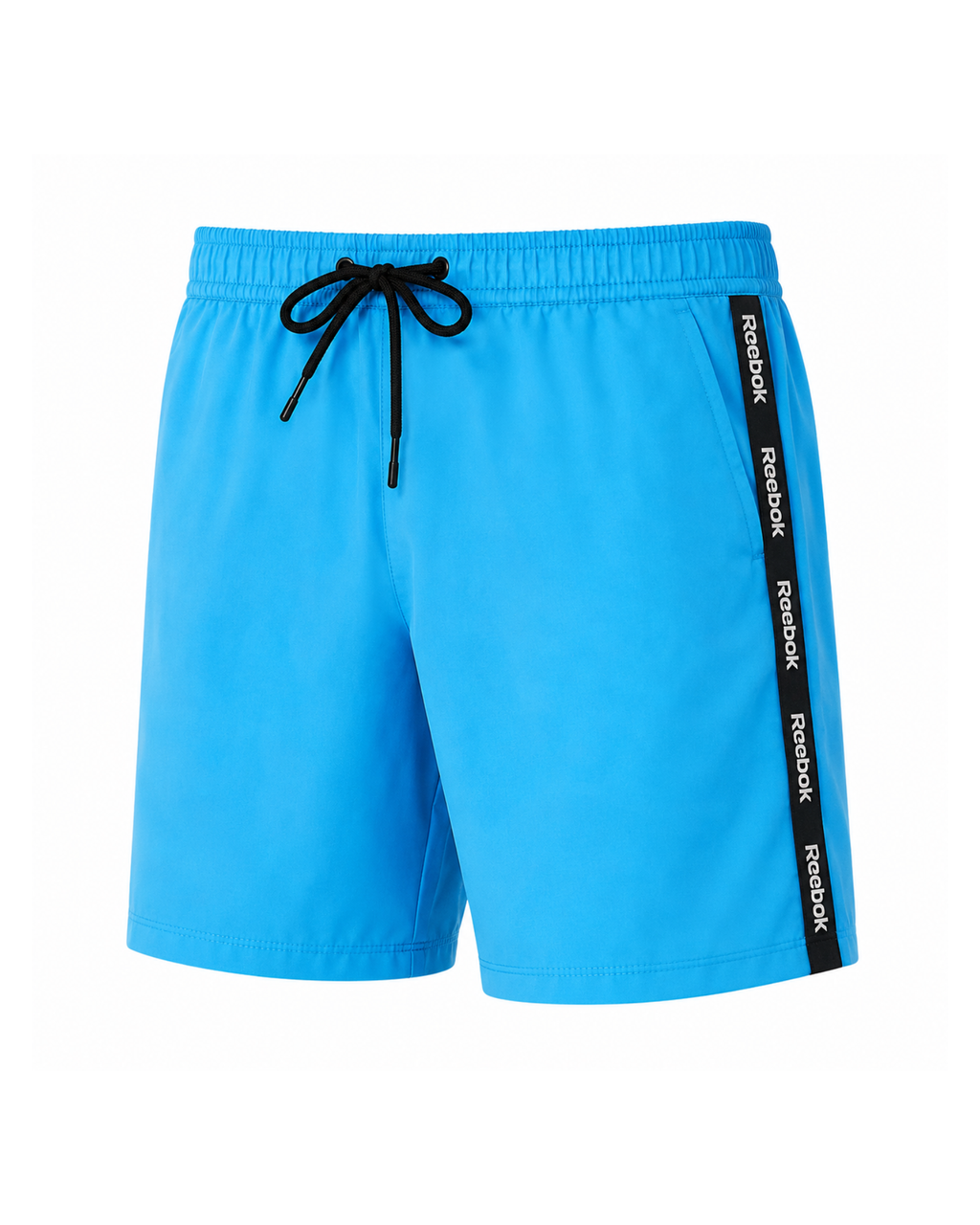 Blue shorts with Reebok branding on a white background