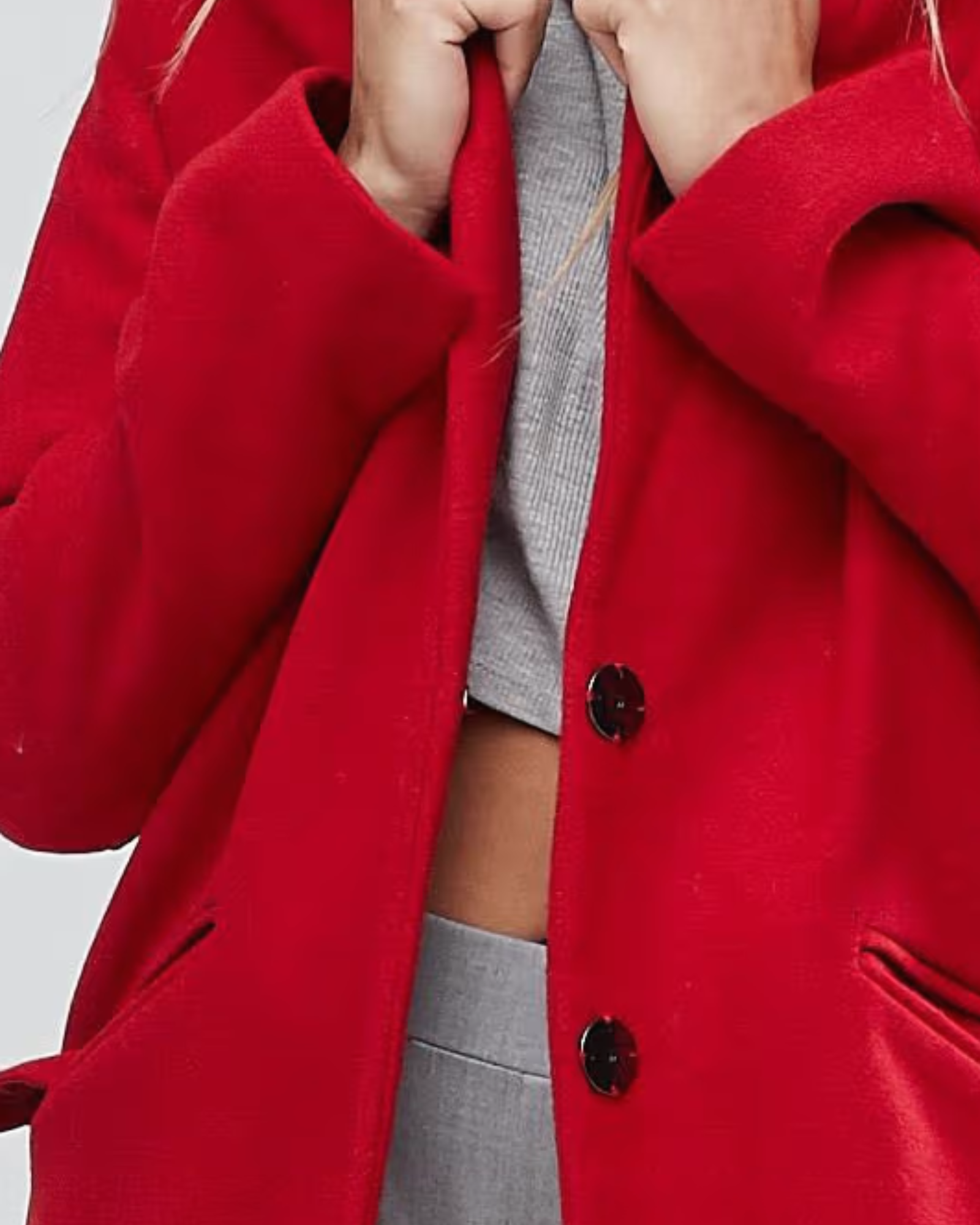 BERSHKA - Red Wool Blend Longline Formal Lined Coat Jacket
