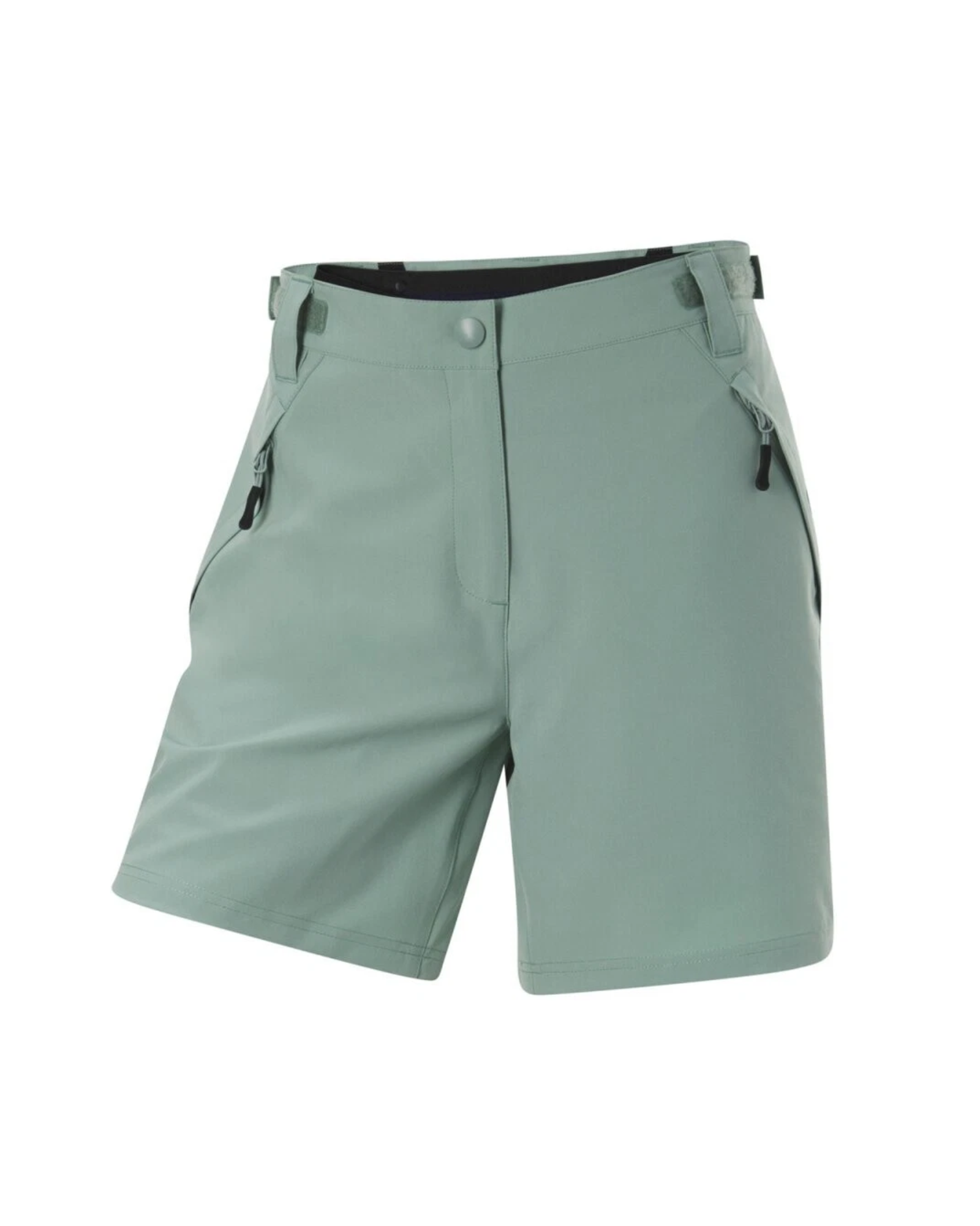 Light green shorts with zippers on a white background