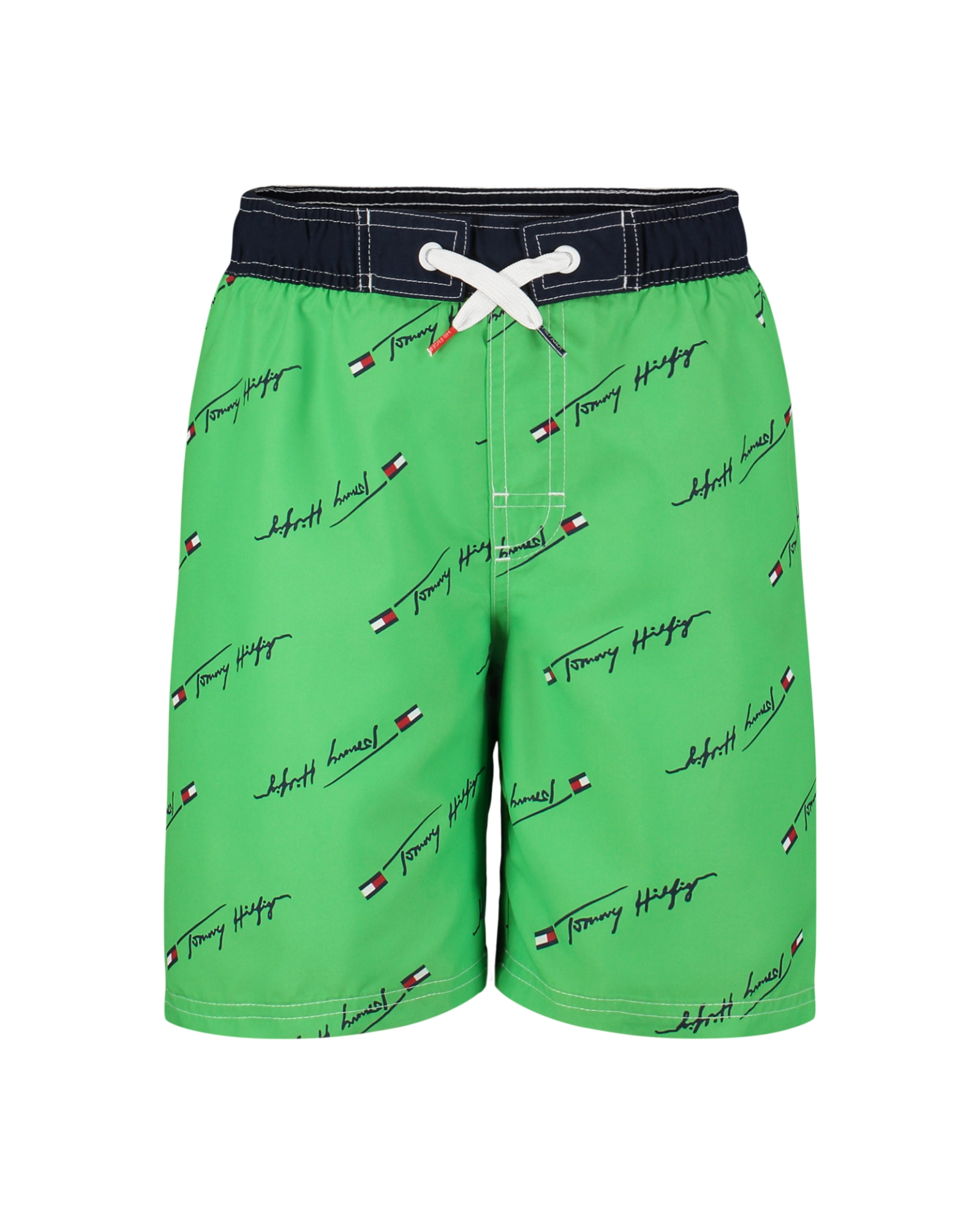 Green shorts with Tommy Hilfiger logo on a white background