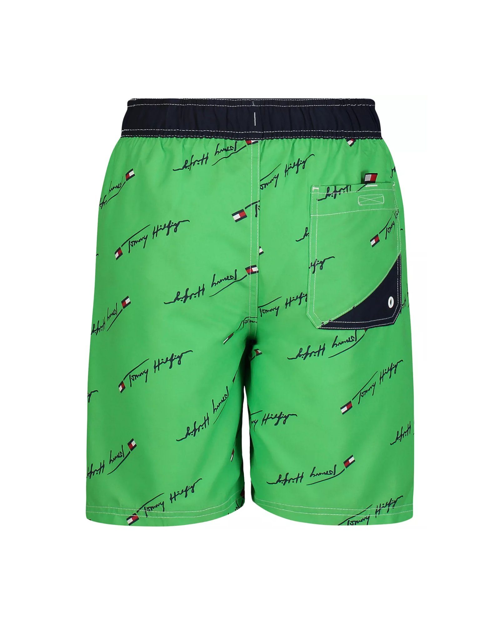 Green shorts with a pattern on a white background