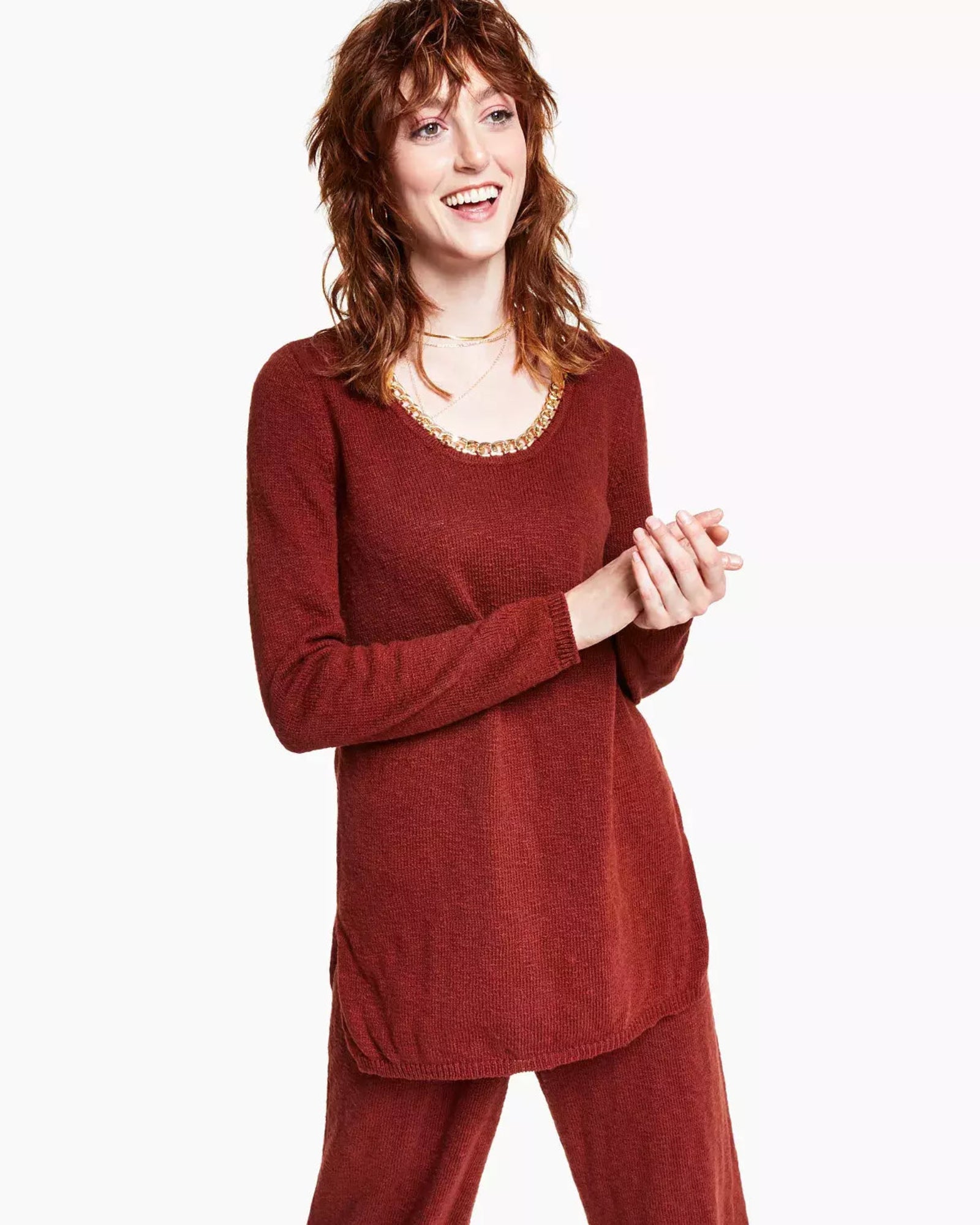 INC International Concepts - Large Chain-Embellished Tunic Pullover Sweater