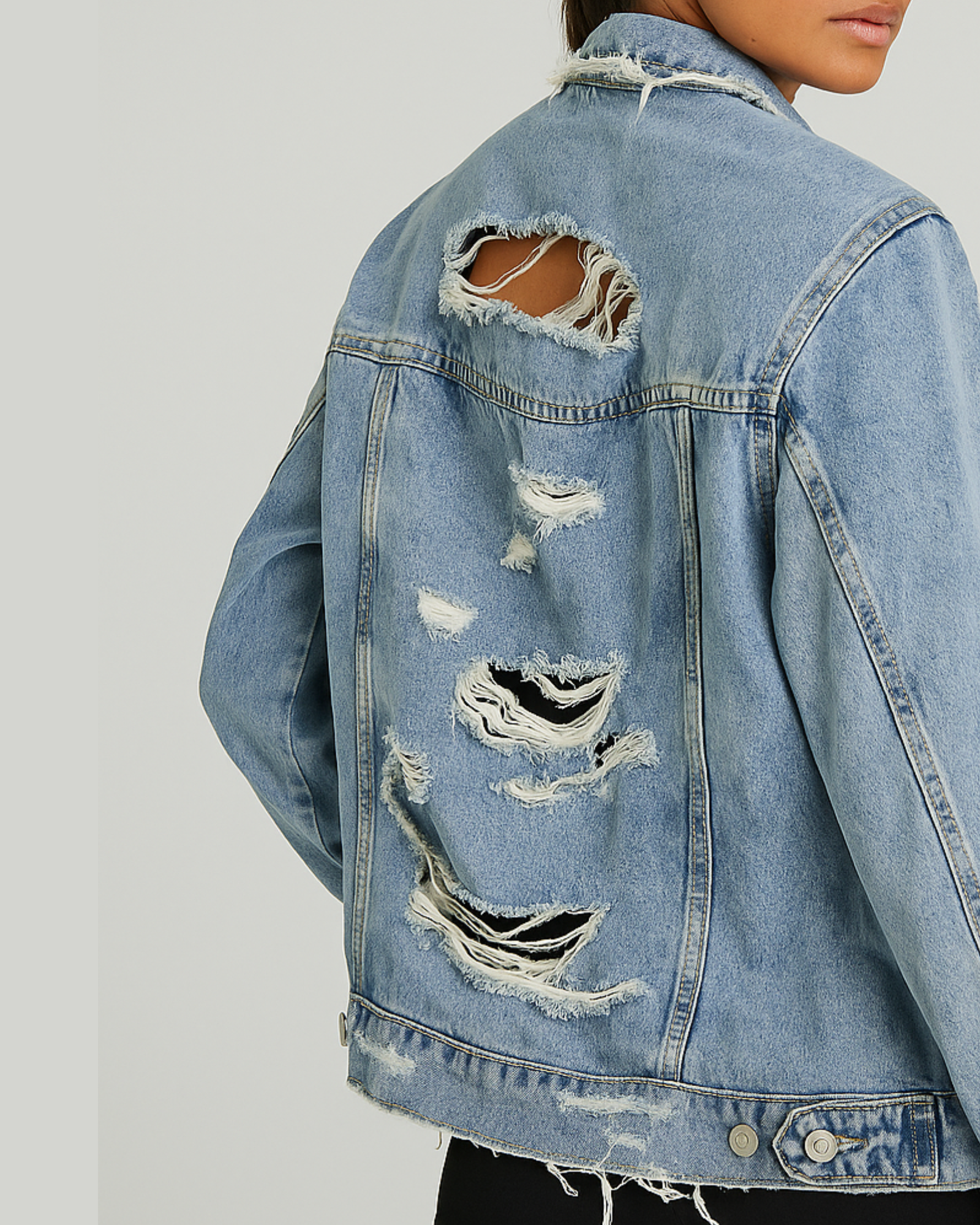BERSHKA - Vintage Distressed Denim Jacket