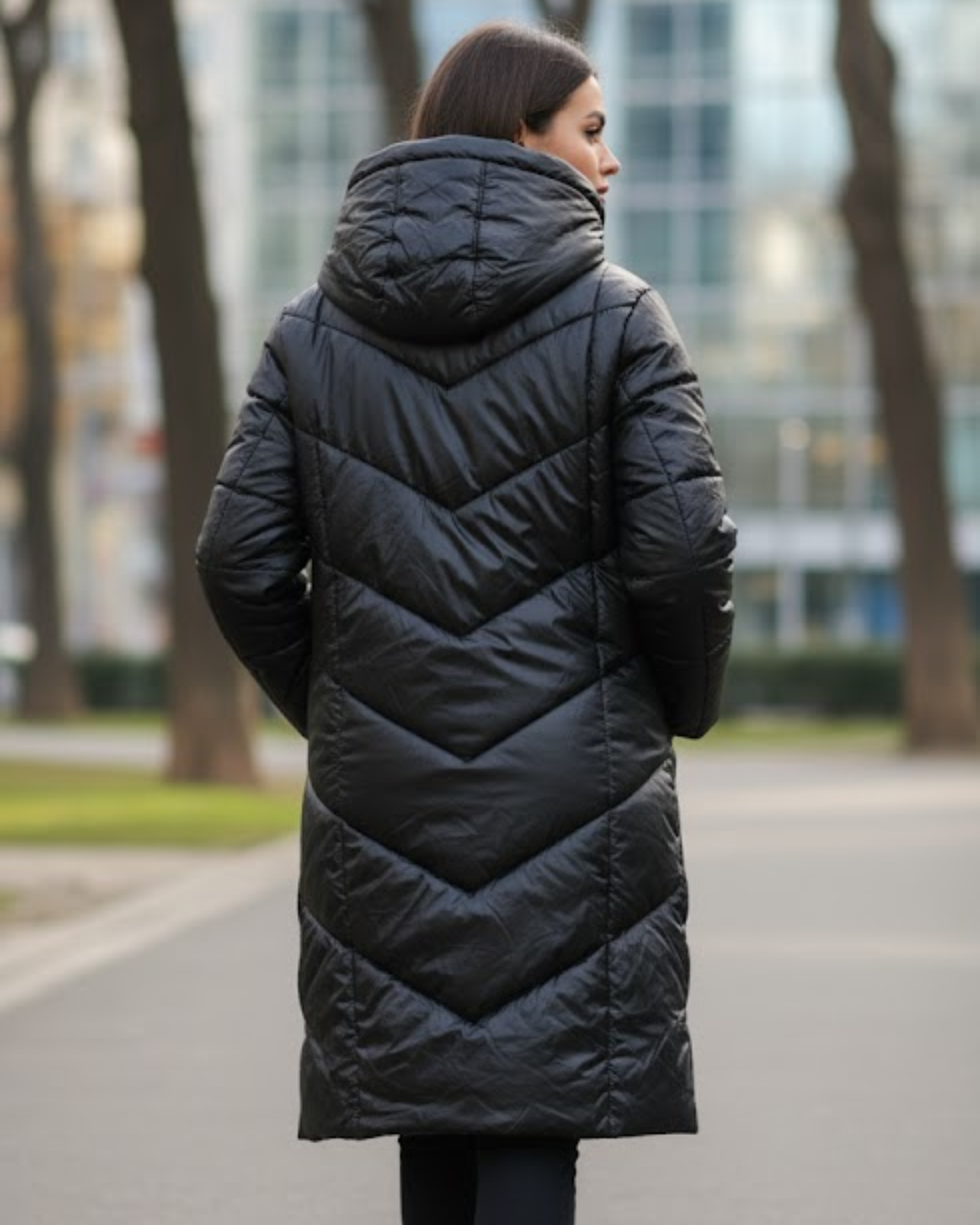 Long padded women deep black jacket