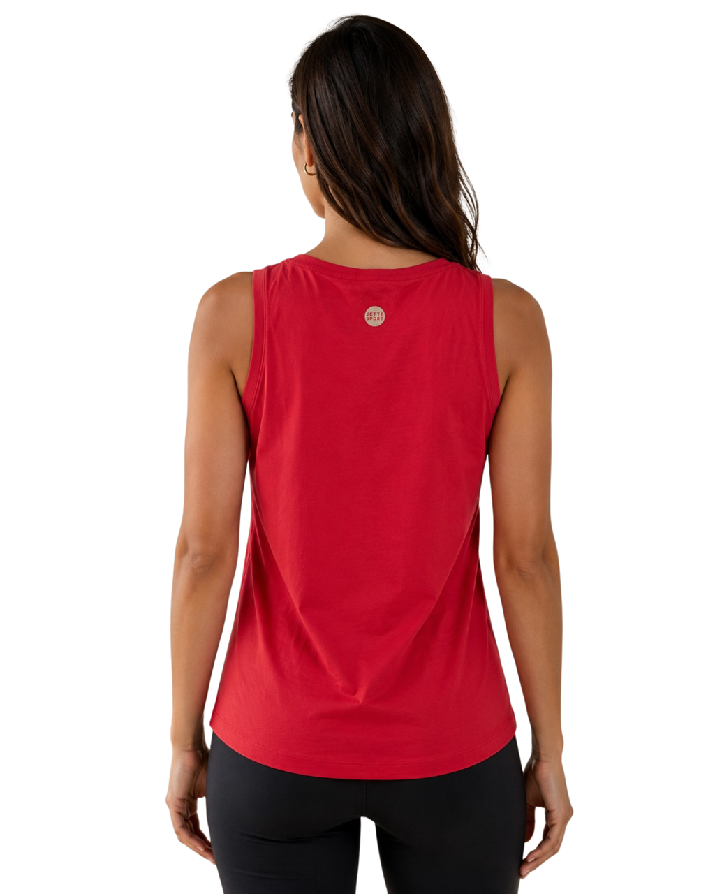 sleeveless top worn by a person on a white background