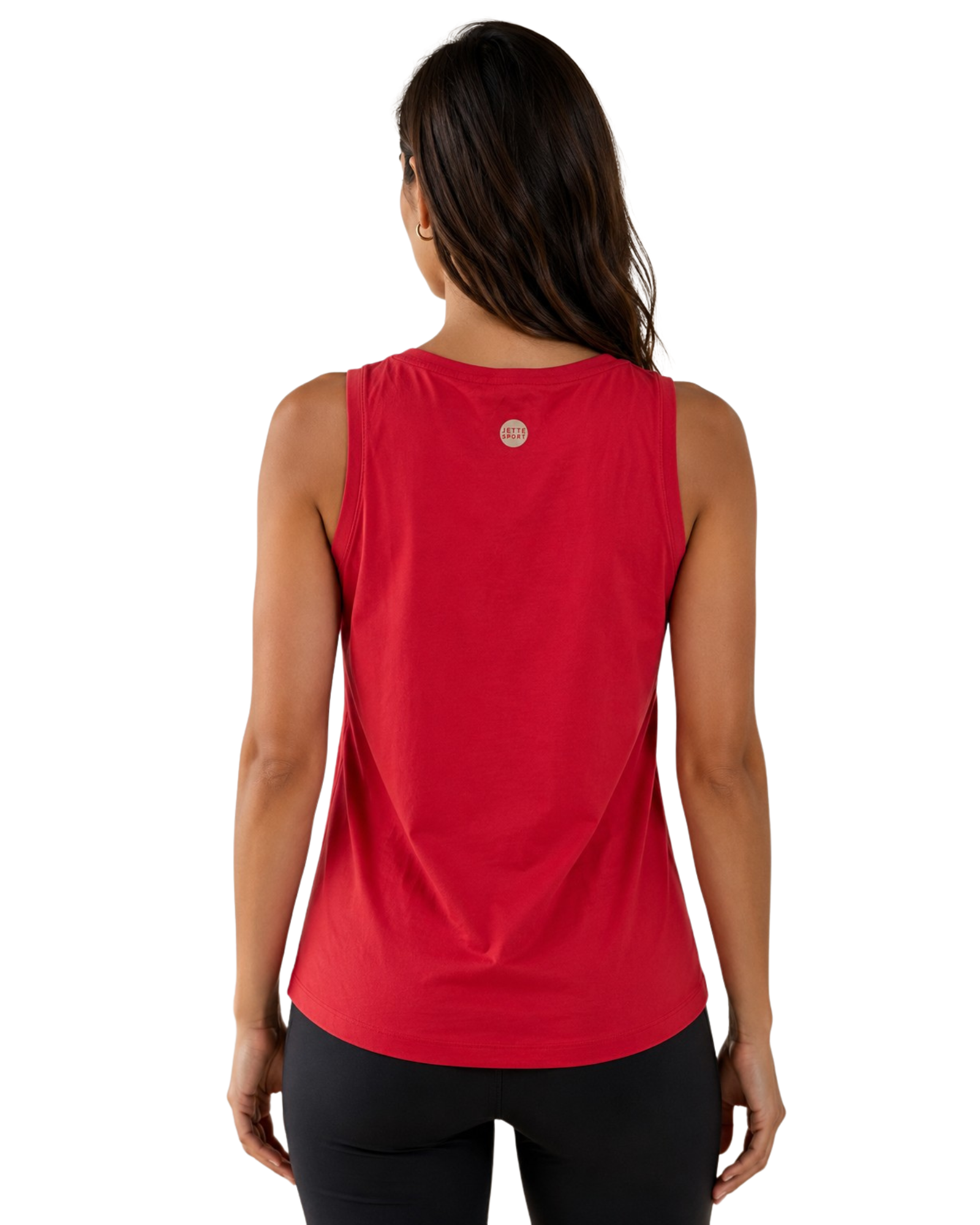 sleeveless top worn by a person on a white background